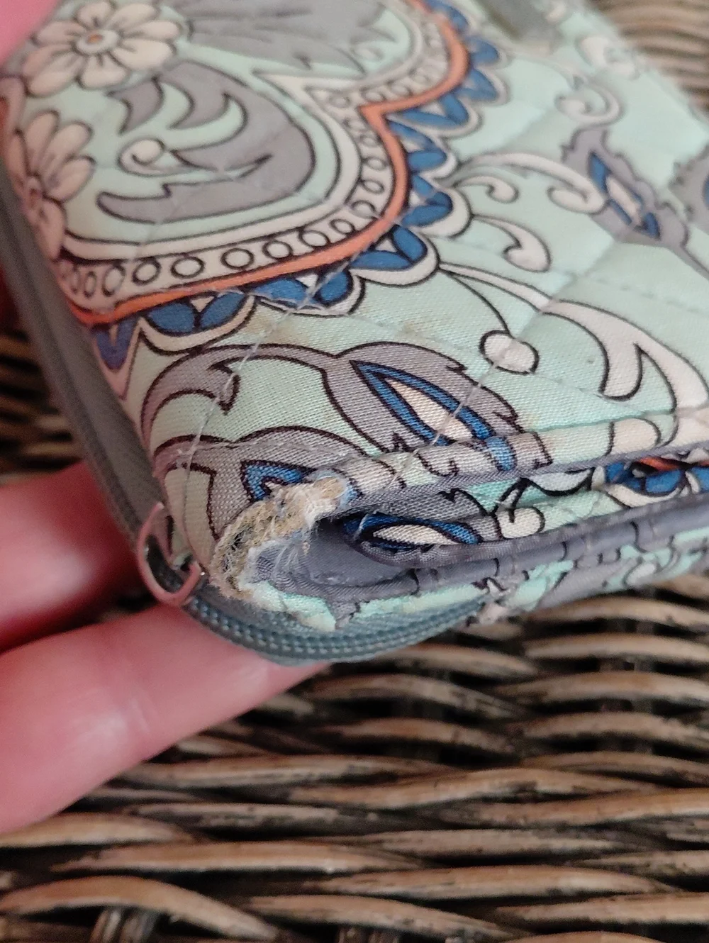 Vera Bradley Mint and Blue Quilted Floral Wristlet Wallet